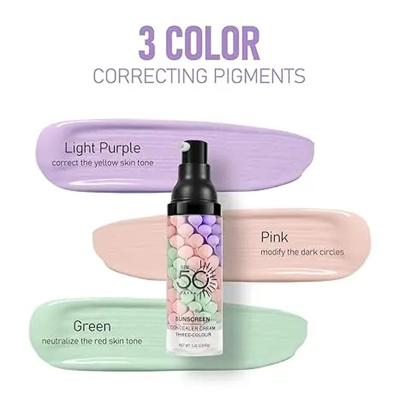 3-In-1 Color Correcting Face Primer | Sunscreen SPF 50 PA+++ - Lightweight Makeup Base with Sheer Natural Finish for Face, Daily Makeup, Beauty Routines, Travel & Everyday Looks