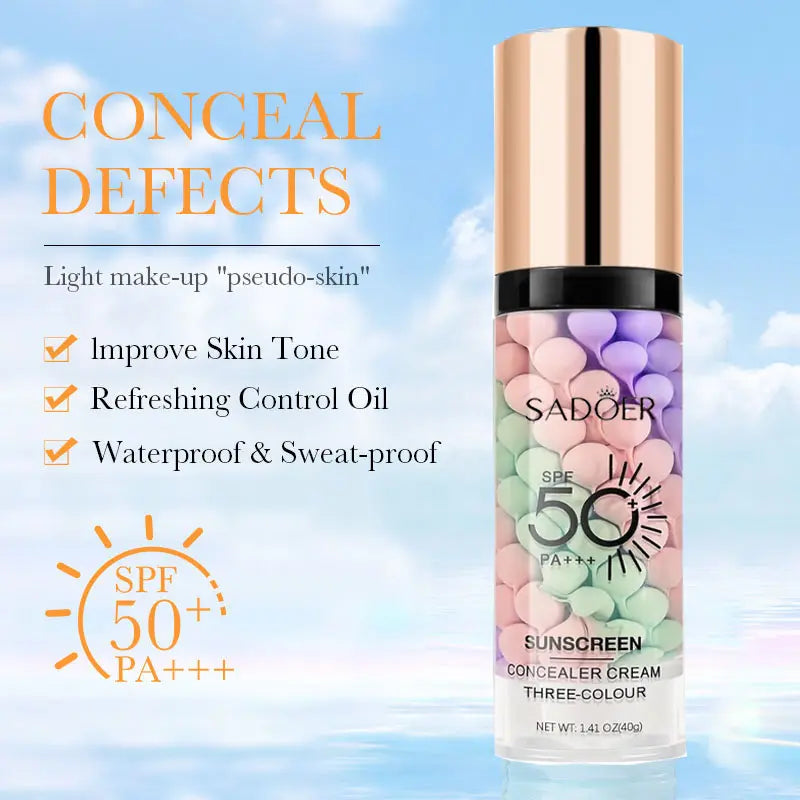 3-In-1 Color Correcting Face Primer | Sunscreen SPF 50 PA+++ - Lightweight Makeup Base with Sheer Natural Finish for Face, Daily Makeup, Beauty Routines, Travel & Everyday Looks